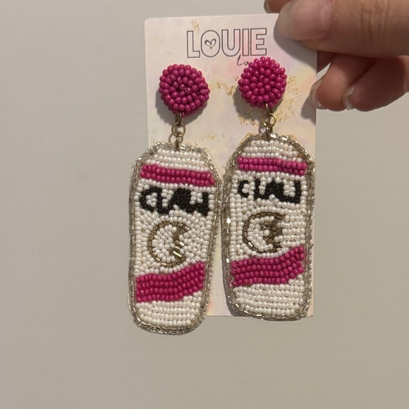 louie love Jewelry - Pink and White White Claw Beaded Earrings